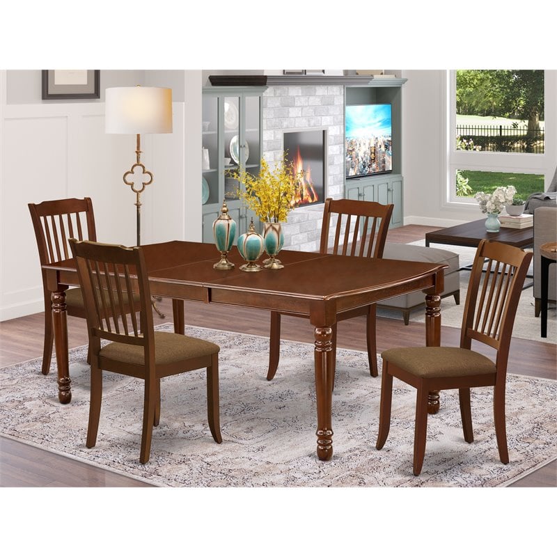 East West Furniture Dover 5-piece Wood Dining Set with Linen Seat in Mahogany