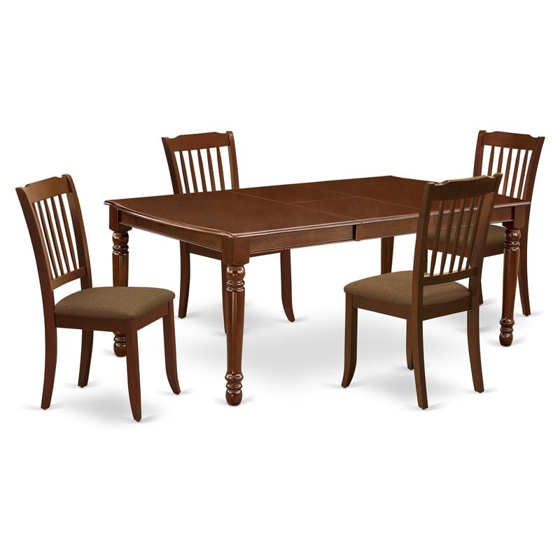 East West Furniture Dover 5-piece Wood Dining Set with Linen Seat in Mahogany