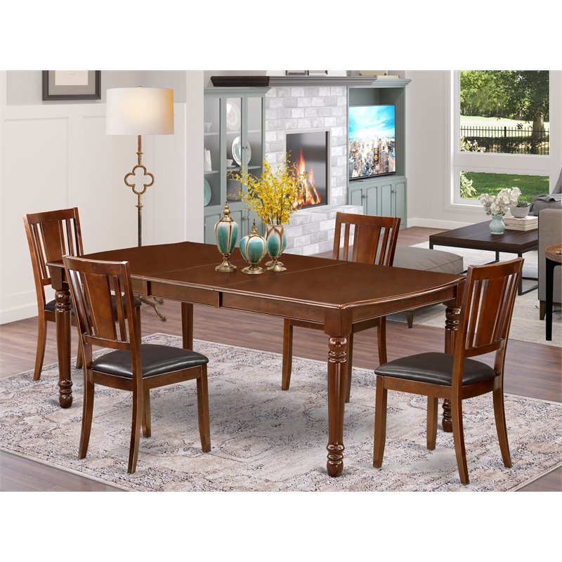 East West Furniture Dover 5-piece Dining Set with Leather Chairs in Mahogany