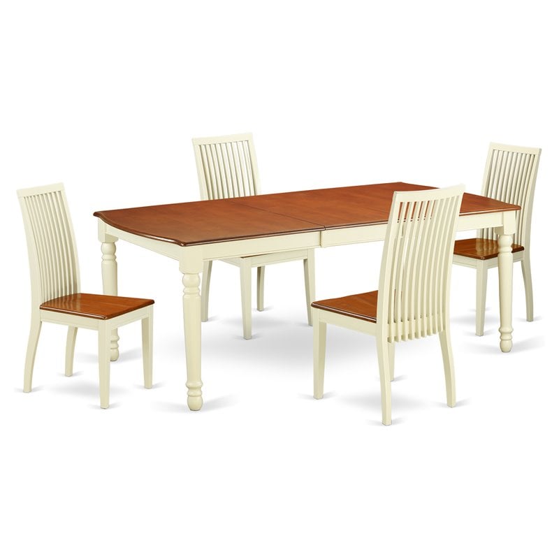East West Furniture Dover 5-piece Wood Dining Room Set in Buttermilk/Cherry