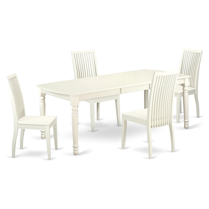 East West Furniture Dover 5-piece Wood Kitchen Table Set in Linen White