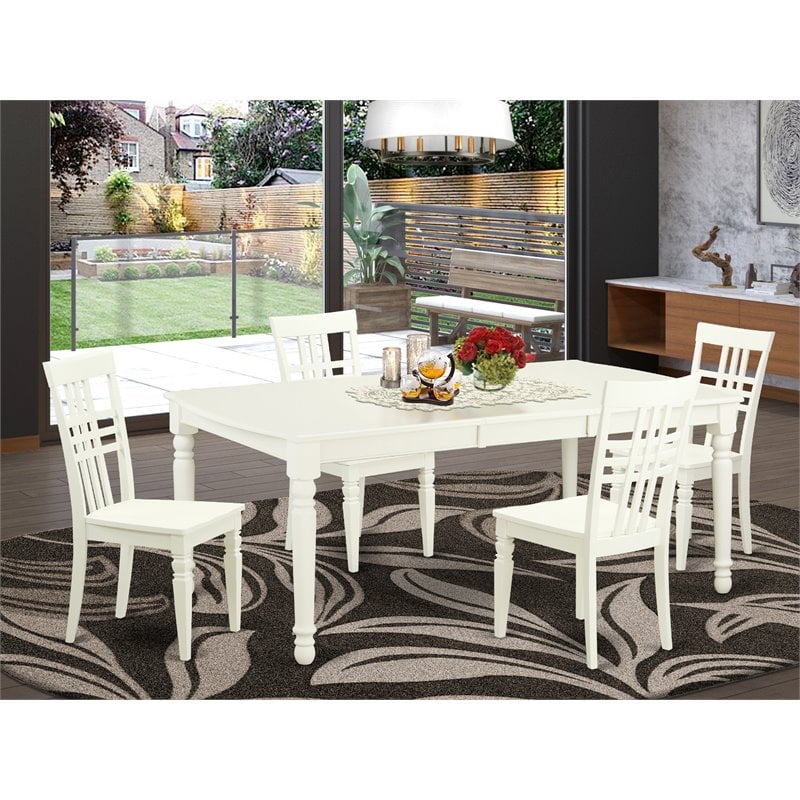 East West Furniture Dover 5-piece Wood Dining Room Set in Linen White