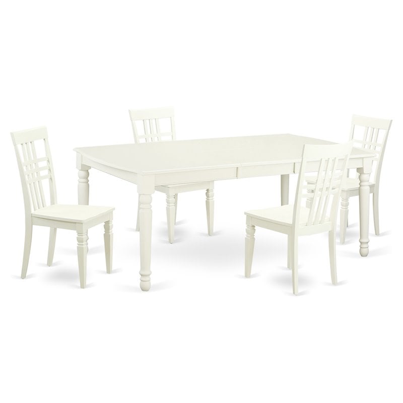 East West Furniture Dover 5-piece Wood Dining Room Set in Linen White