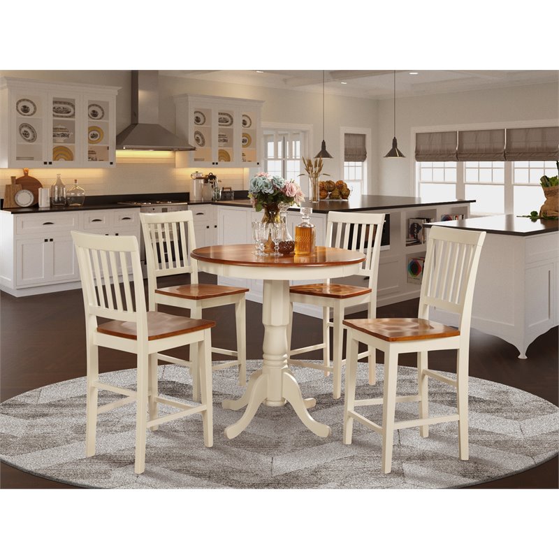 East West Furniture Jackson 5-piece Wood Dining Table and Chair Set in Cherry