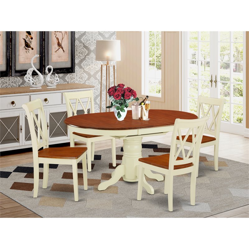 East West Furniture Kenley 5-piece Wood Dining Set with X-Back Chairs in Cherry