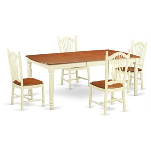 East West Furniture Dover 5-piece Wood Dinette Set in Buttermilk/Cherry