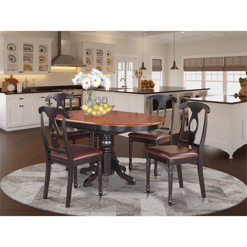 East West Furniture Kenley 5-piece Dining Set with Oval Table in Black/Cherry