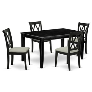 East West Furniture Dudley 5-piece Wood Dining Set with Fabric Seat in Black