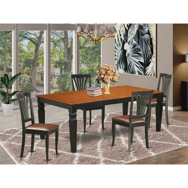 East West Furniture Logan 5-piece Wood Dining Table Set in Black/Cherry