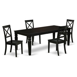 East West Furniture Logan 5-piece Wood Dining Set w/ Rectangular Table in Black