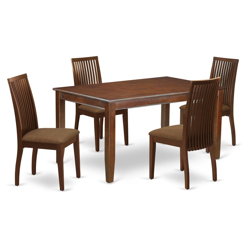 East West Furniture Dudley 5-piece Wood Dining Set with Fabric Seat in Mahogany