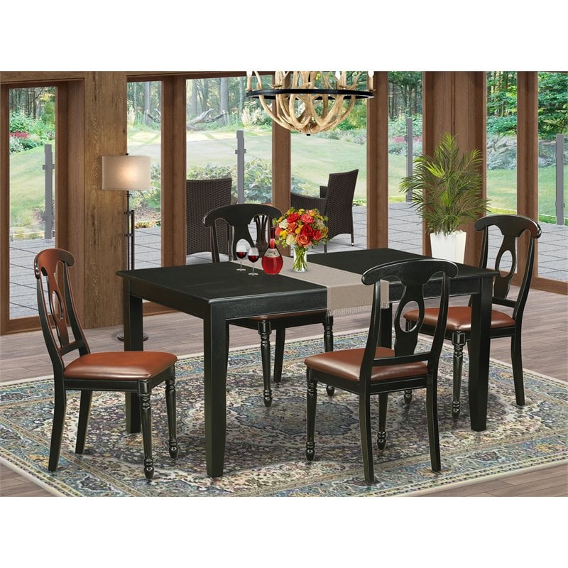East West Furniture Dudley 5-piece Wood Dining Table and Chairs in Black