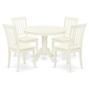 east west furniture hartland 5-piece wood dining set with fabric seat in white