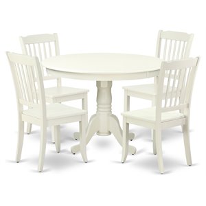 east west furniture hartland 5-piece wood dining table and chair set in white