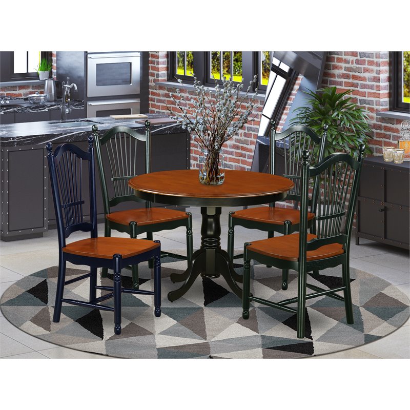 East West Furniture Hartland 5-piece Wood Dining Table Set in Black/Cherry