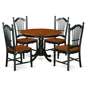 east west furniture hartland 5-piece wood dining table set in black/cherry