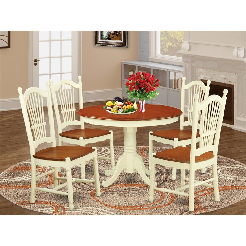 East West Furniture Hartland 5Pcs Wood Dining Table Set in Buttermilk/Cherry