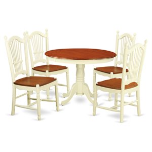 east west furniture hartland 5pcs wood dining table set in buttermilk/cherry