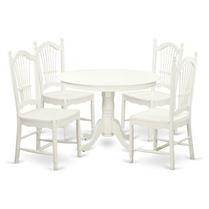 east west furniture hartland 5-piece wood dining table and chairs in linen white