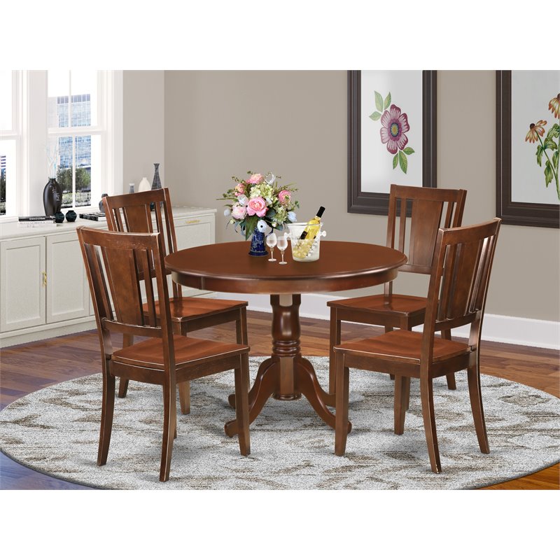 East West Furniture Hartland 5-piece Traditional Wood Kitchen Set in Mahogany