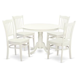 east west furniture hartland 5-piece wood table and dining chair set in white