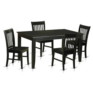 East West Furniture Dudley 5-piece Wood Dinette Table and Chair Set in Black