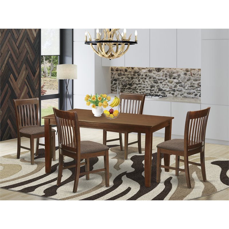 East West Furniture Dudley 5-piece Wood Table and Dining Chair Set in Mahogany