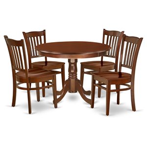 east west furniture hartland 5-piece wood dining table and chair set in mahogany