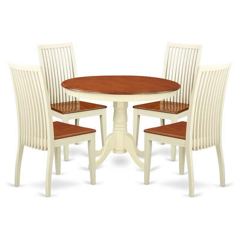 East West Furniture Hartland 5-piece Wood Dining Room Set in Buttermilk/Cherry