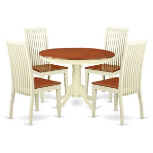 east west furniture hartland 5-piece wood dining room set in buttermilk/cherry