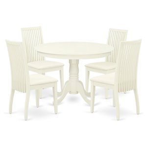 east west furniture hartland 5-piece wood table and dining chairs in linen white