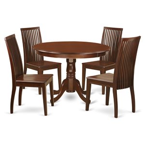 east west furniture hartland 5-piece wood dining table and chairs in mahogany