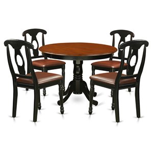 east west furniture hartland 5-piece wood leather seat dining set in black