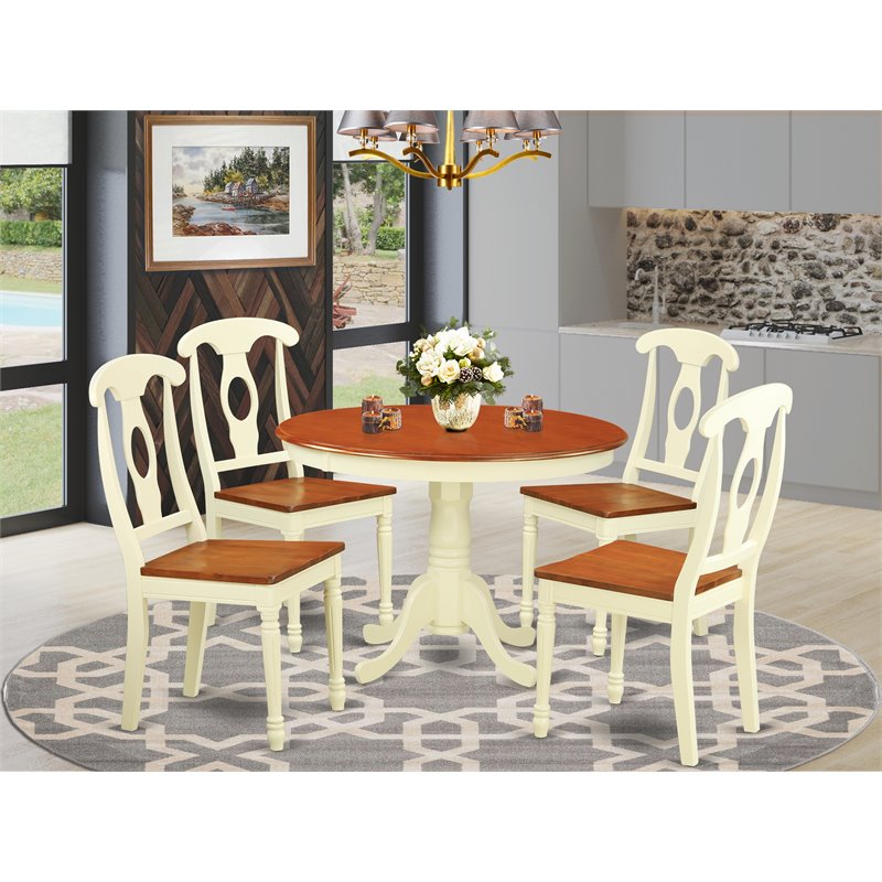 East West Furniture Hartland 5-piece Wood Dining Set with Round Table in Cherry