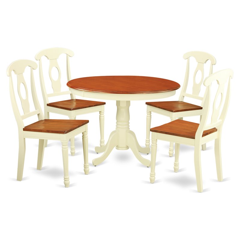 East West Furniture Hartland 5-piece Wood Dining Set with Round Table in Cherry