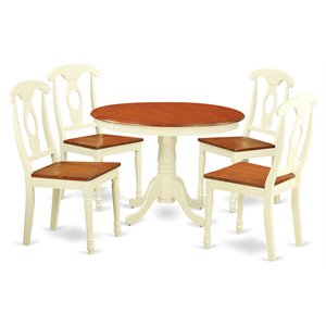 east west furniture hartland 5-piece wood dining set with round table in cherry