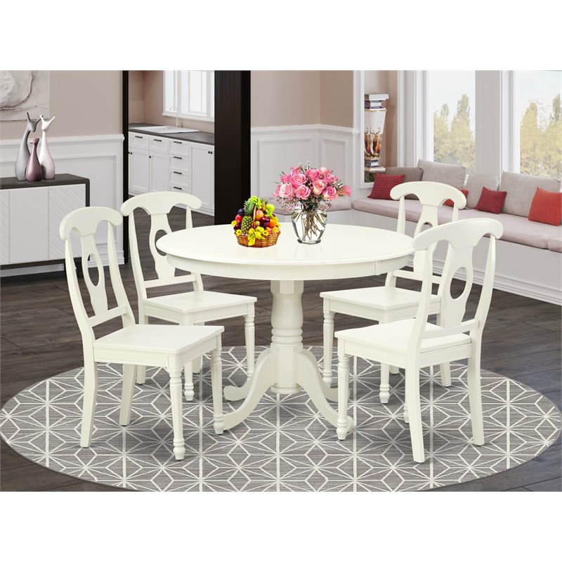East West Furniture Hartland 5-piece Wood Dining Set with Panel Back in White