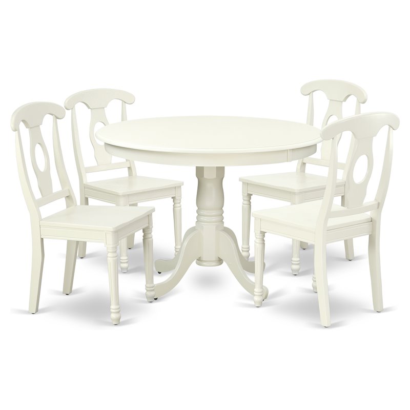 East West Furniture Hartland 5-piece Wood Dining Set with Panel Back in White