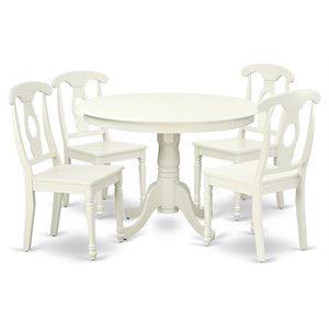 east west furniture hartland 5-piece wood dining set with panel back in white
