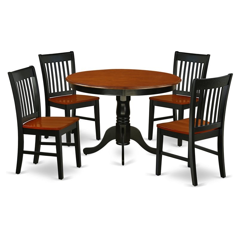 East West Furniture Hartland 5-piece Dining Set w/ Round Table in Black/Cherry