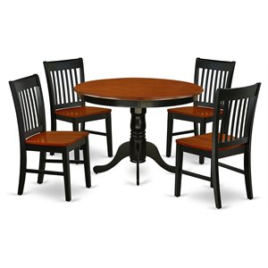 east west furniture hartland 5-piece dining set w/ round table in black/cherry