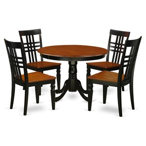 east west furniture hartland 5-piece dining table and chairs in black/cherry