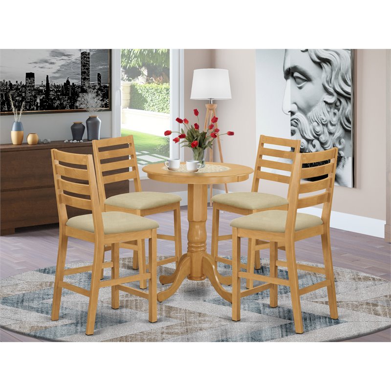 East West Furniture Eden 5-piece Wood Dining Table and Chair Set in Oak