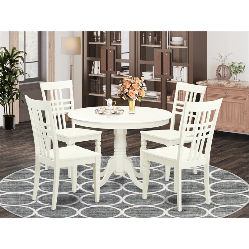 East West Furniture Hartland 5-piece Wood Dinette Set in Linen White
