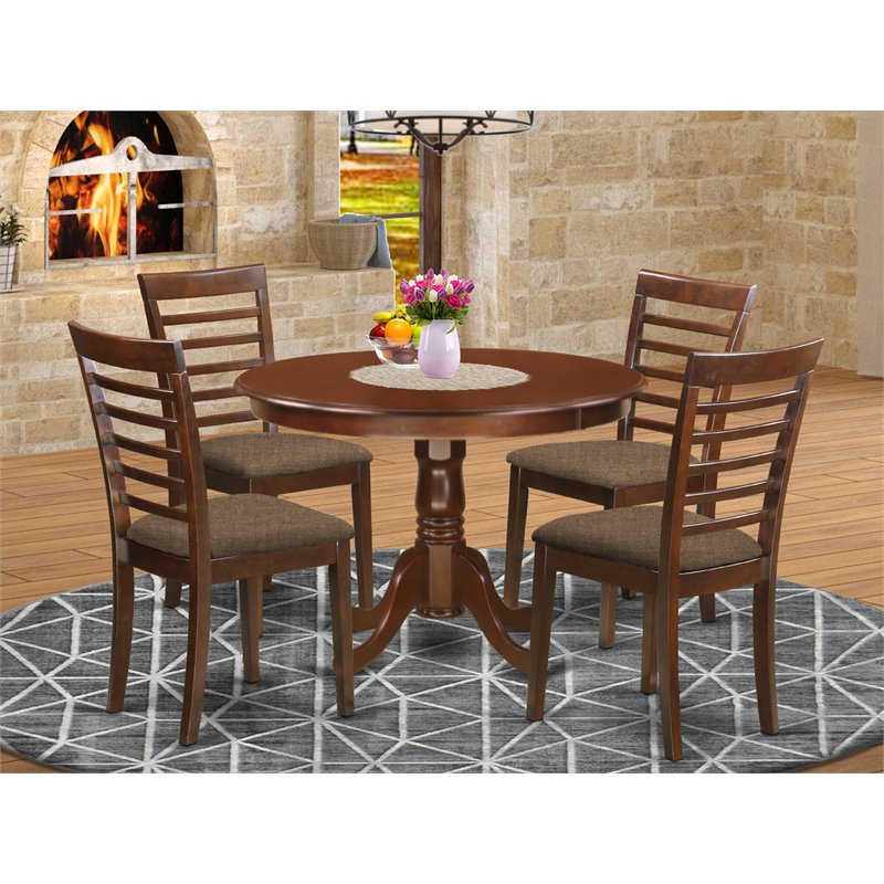 East West Furniture Hartland 5-piece Wood Kitchen Table Set in Mahogany