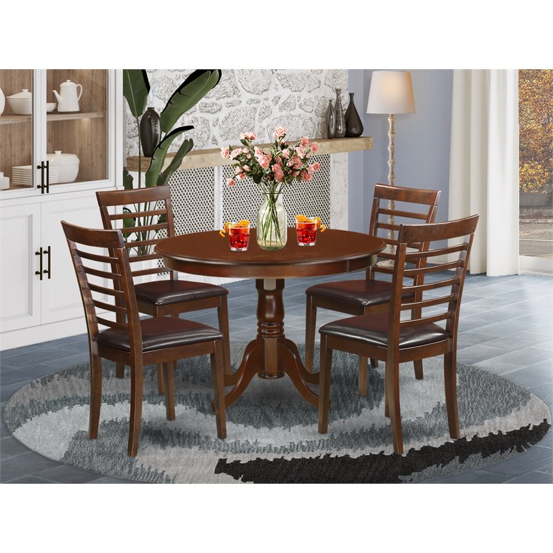 East West Furniture Hartland 5-piece Wood Table and Dining Chair Set in Mahogany