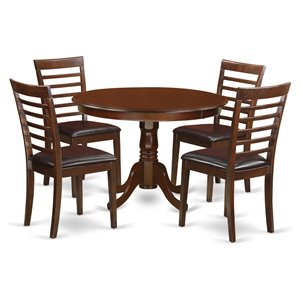 east west furniture hartland 5-piece wood table and dining chair set in mahogany