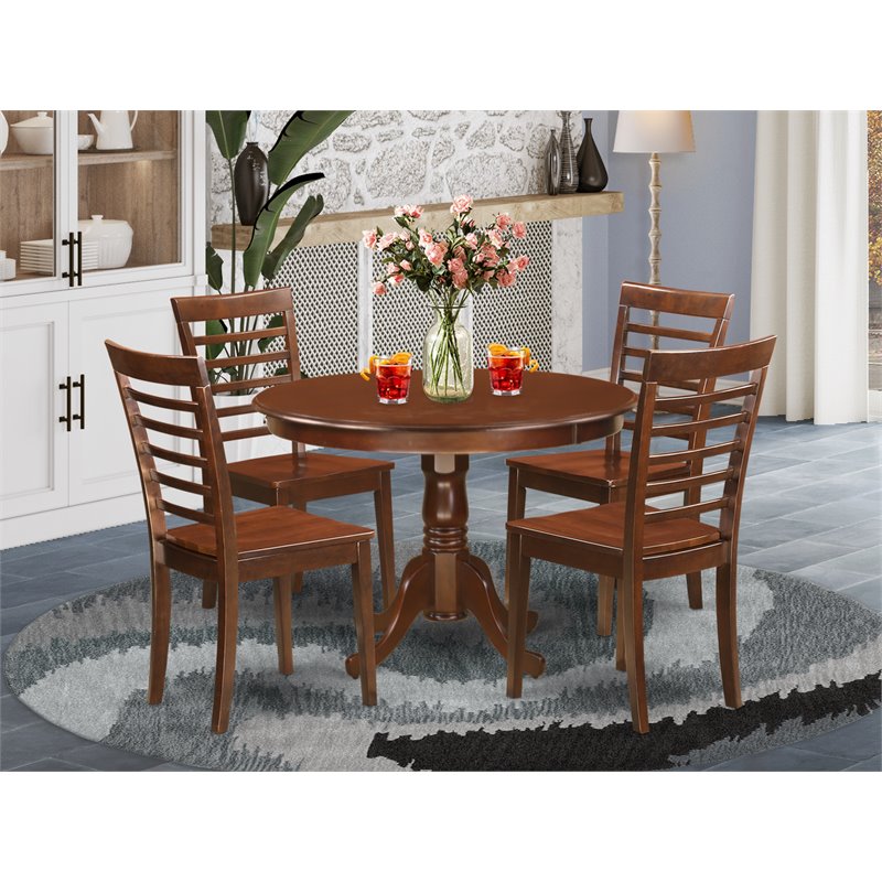 East West Furniture Hartland 5Pcs Wood Table and Dining Chair in Mahogany