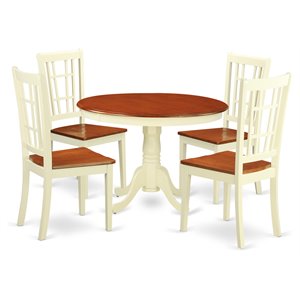 east west furniture hartland 5-piece wood dining table and chairs in cherry