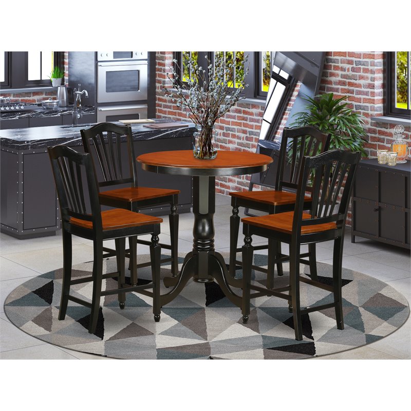 East West Furniture Eden 5-piece Wood Dining Room Set in Black and Cherry